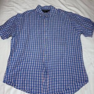 Ralph Lauren Golf Shirt Men’s Large TILDEN Plaid Short Sleeve Button Down Linen